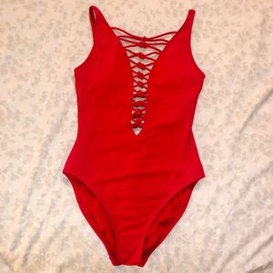 Bleu by rod beattie plunge one piece swim suit